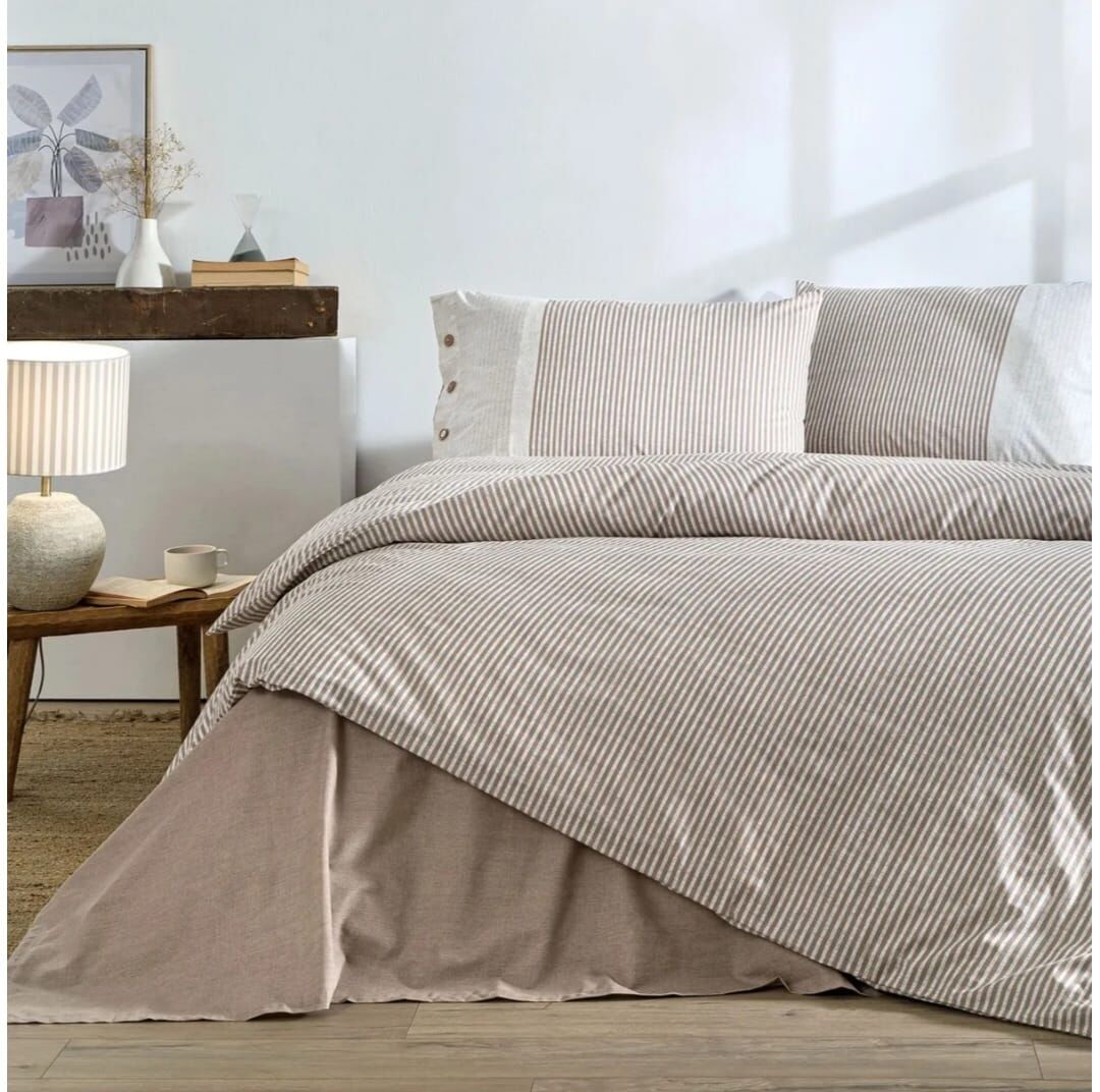 ÖZDİLEK ÇİFT KİŞİLİK RANFORCE NEVRESİM TAKIMI NATURAL LINE BEJ
