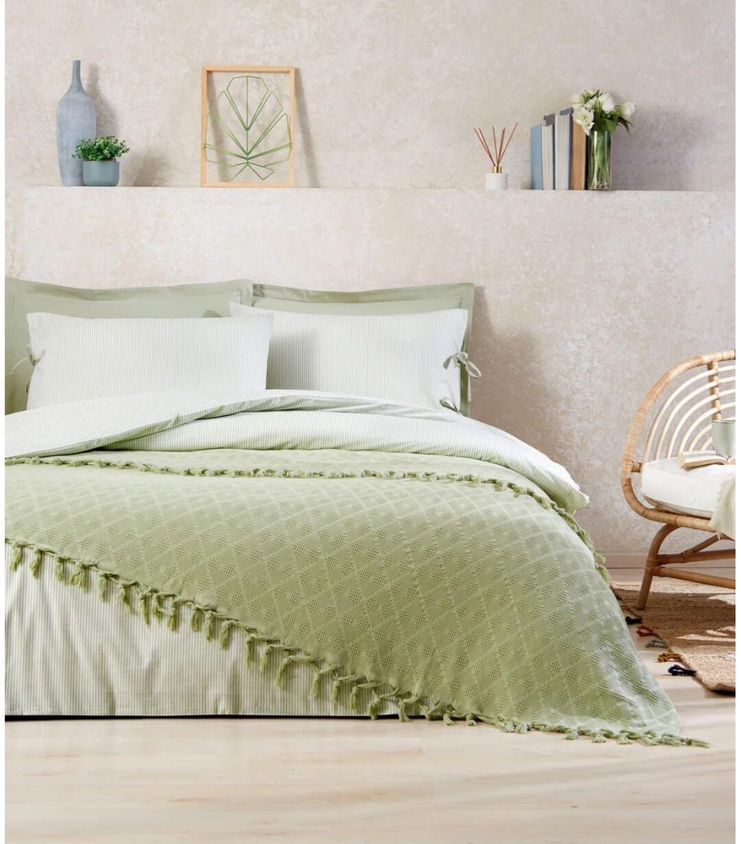 Özdilek Pikeli Ranforce Nevresim Takımı Çift Kişilik Natural Yeşil