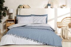 Özdilek Pikeli Ranforce Nevresim Takımı Çift Kişilik Natural Mavi