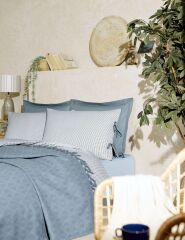 Özdilek Pikeli Ranforce Nevresim Takımı Çift Kişilik Natural Mavi