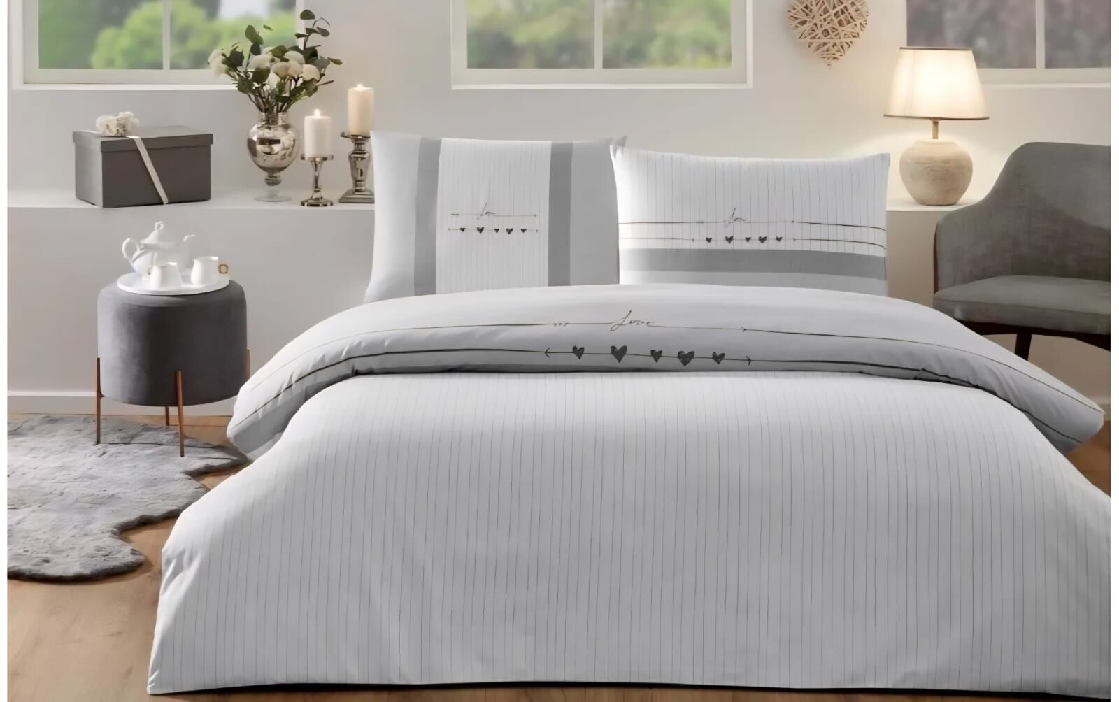 Özdilek Nev Çift Kişilik Nevresim Takımı Heartbeat Gri