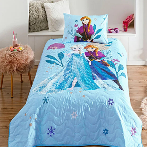 Taç Lisanslı Tek Kişilik Yatak Örtüsü Takımı Frozen Flower Power