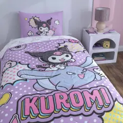 Taç Lisanslı Kuromi Smile Tek Kişilik Yatak Örtüsü Seti