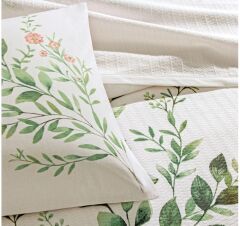 Taç Tek Kişilik Ranforce Baskılı Pike Takımı Bloomy Yeşil