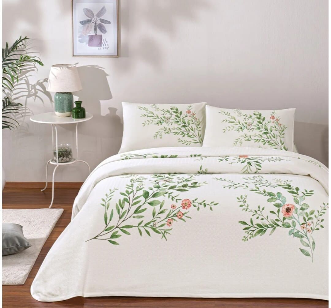 Taç Çift Kişilik Ranforce Baskılı Pike Takımı Bloomy