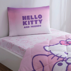 Taç Lisanslı Hello Kitty Friends Pamuk Tek Kişilik Yorgan Seti