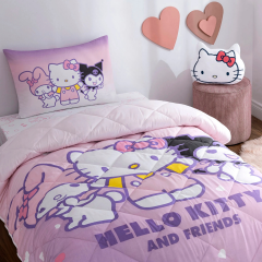 Taç Lisanslı Hello Kitty Friends Pamuk Tek Kişilik Yorgan Seti