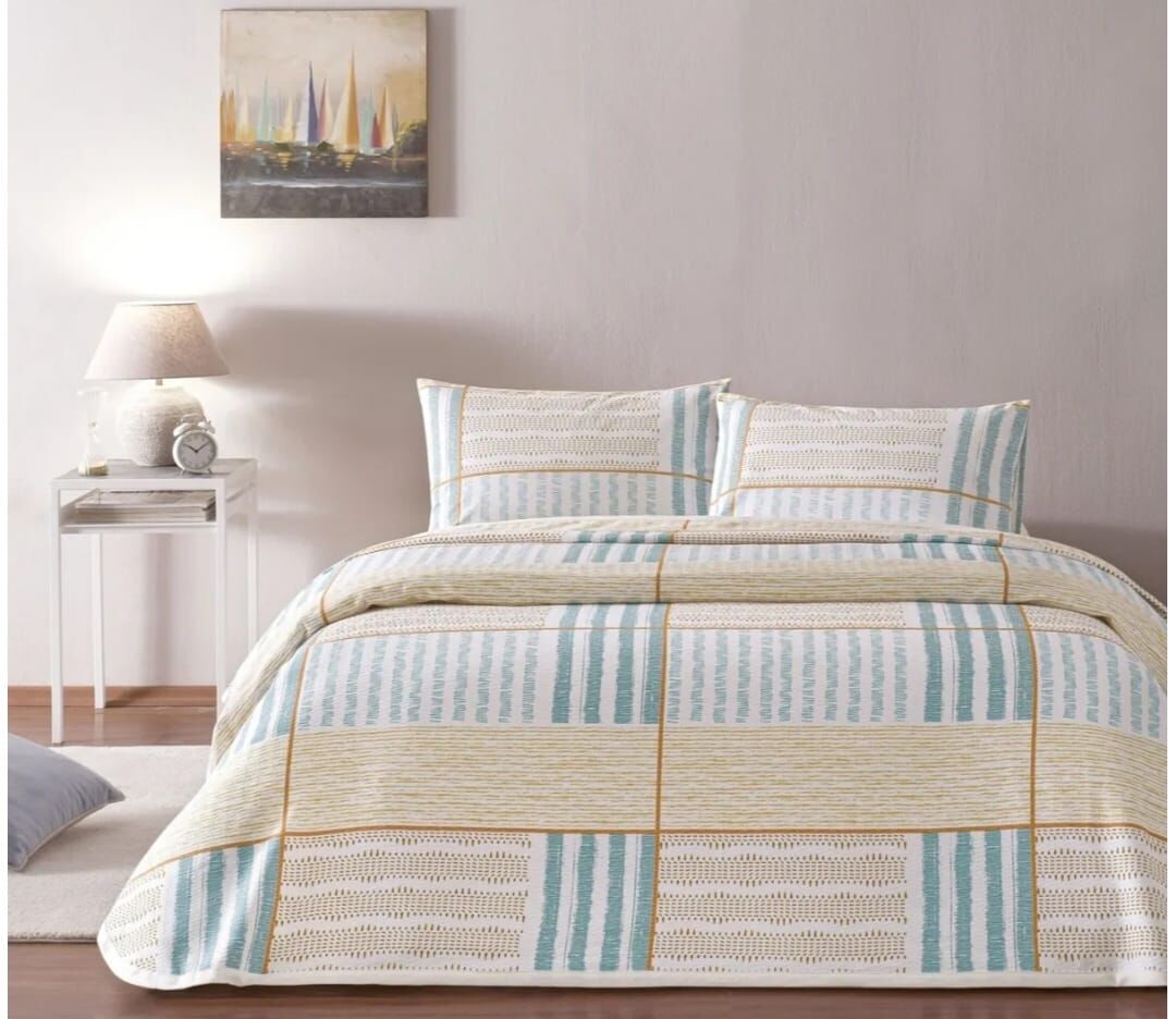 Taç Çift Kişilik Ranforce Baskılı Pike Takımı Willow