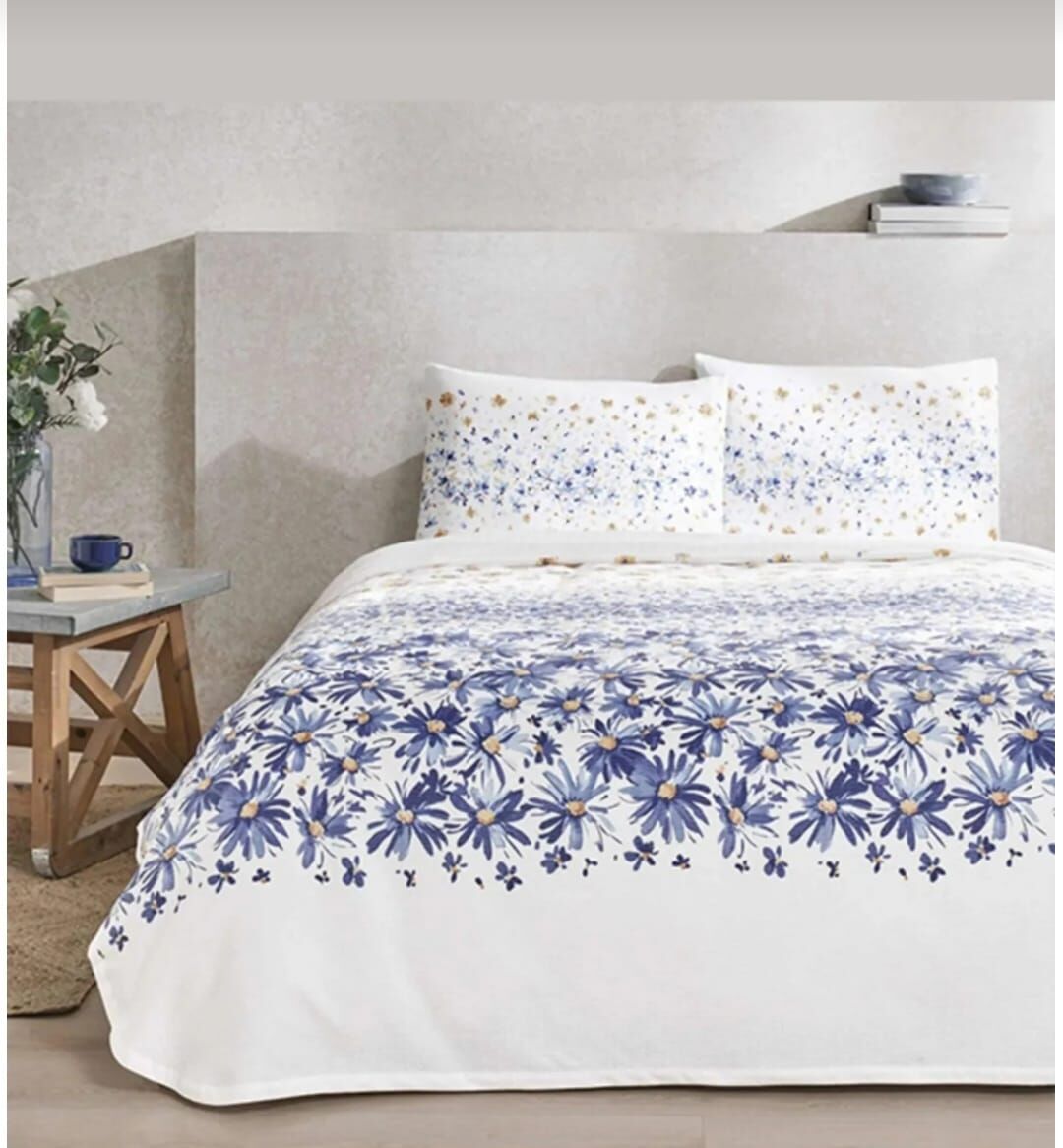 Taç Çift Kişilik Ranforce Baskılı Pike Takımı Flora