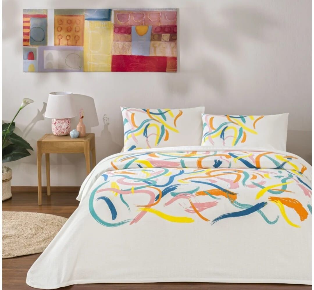 Taç Çift Kişilik Ranforce Baskılı Pike Takımı Zest