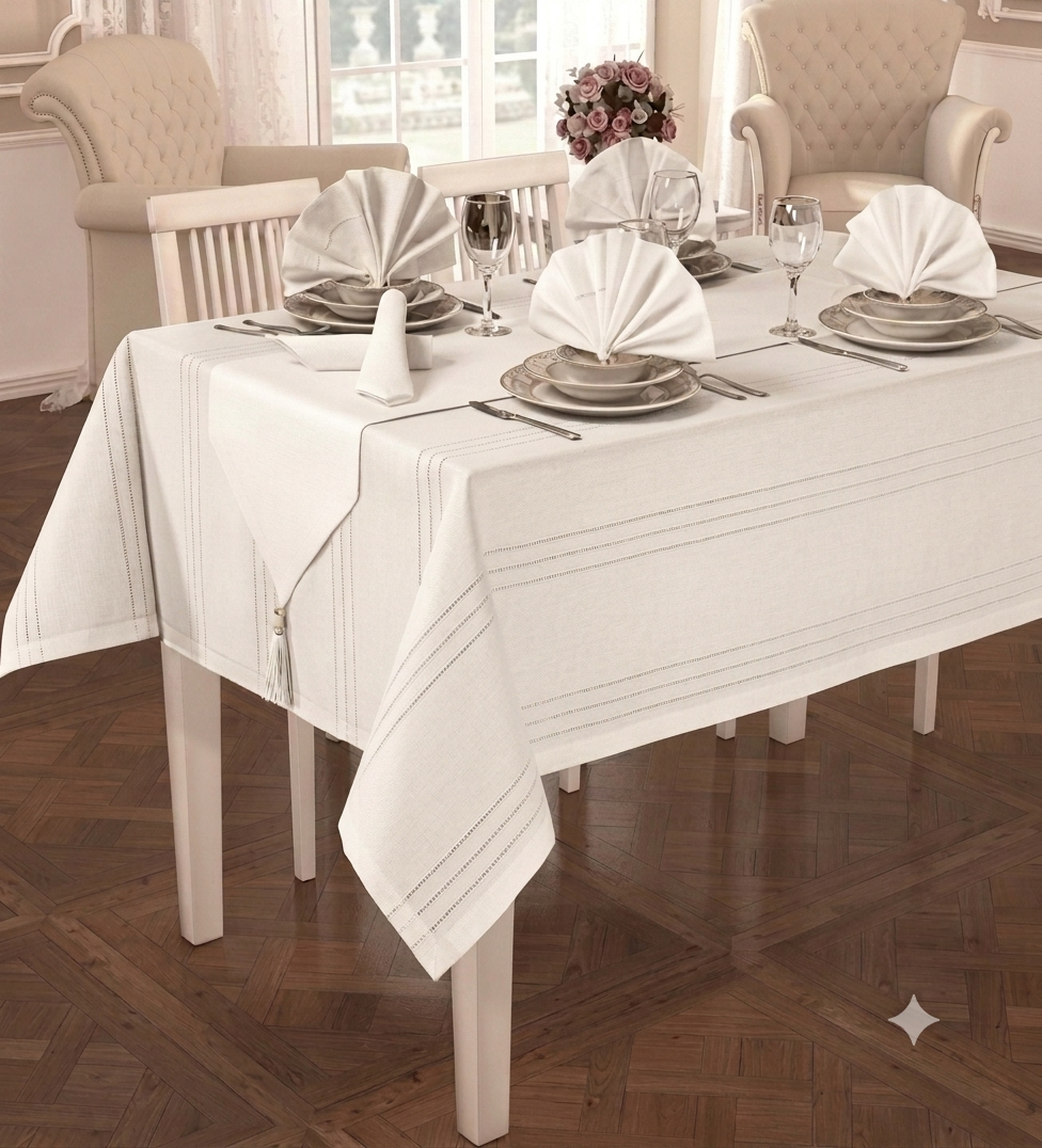 Atak Home Collection Carmen 12 Kişilik 26 Parça Masa Örtüsü Seti KREM