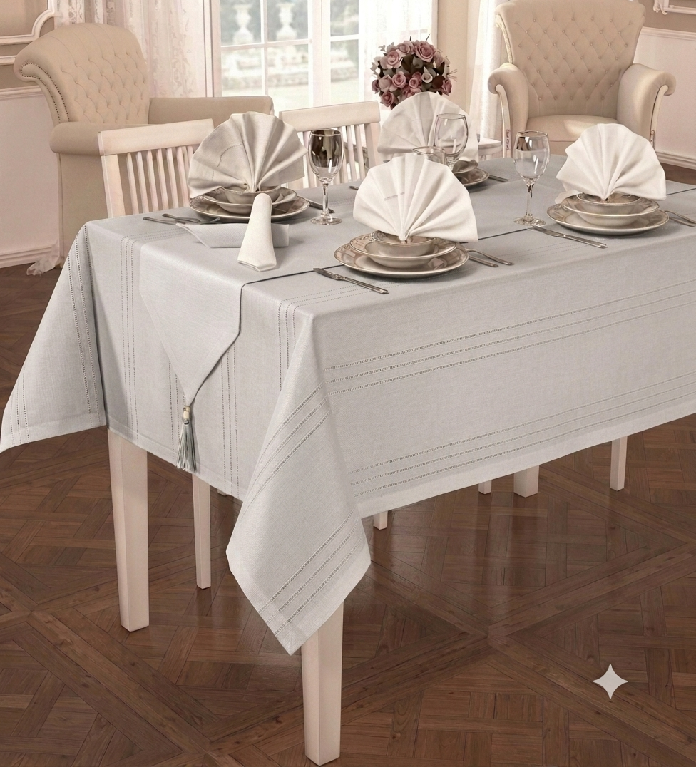 Atak Home Collection Carmen 12 Kişilik 26 Parça Masa Örtüsü Seti GRİ