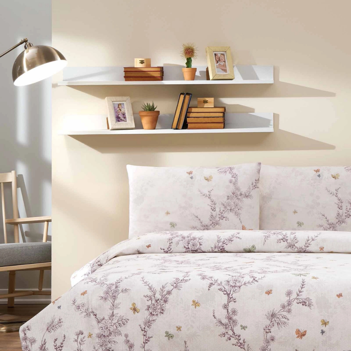 Özdilek Ranforce Çift Kişilik Pike Takımı Bloomlight Yeşil Lastikli Çarşaf
