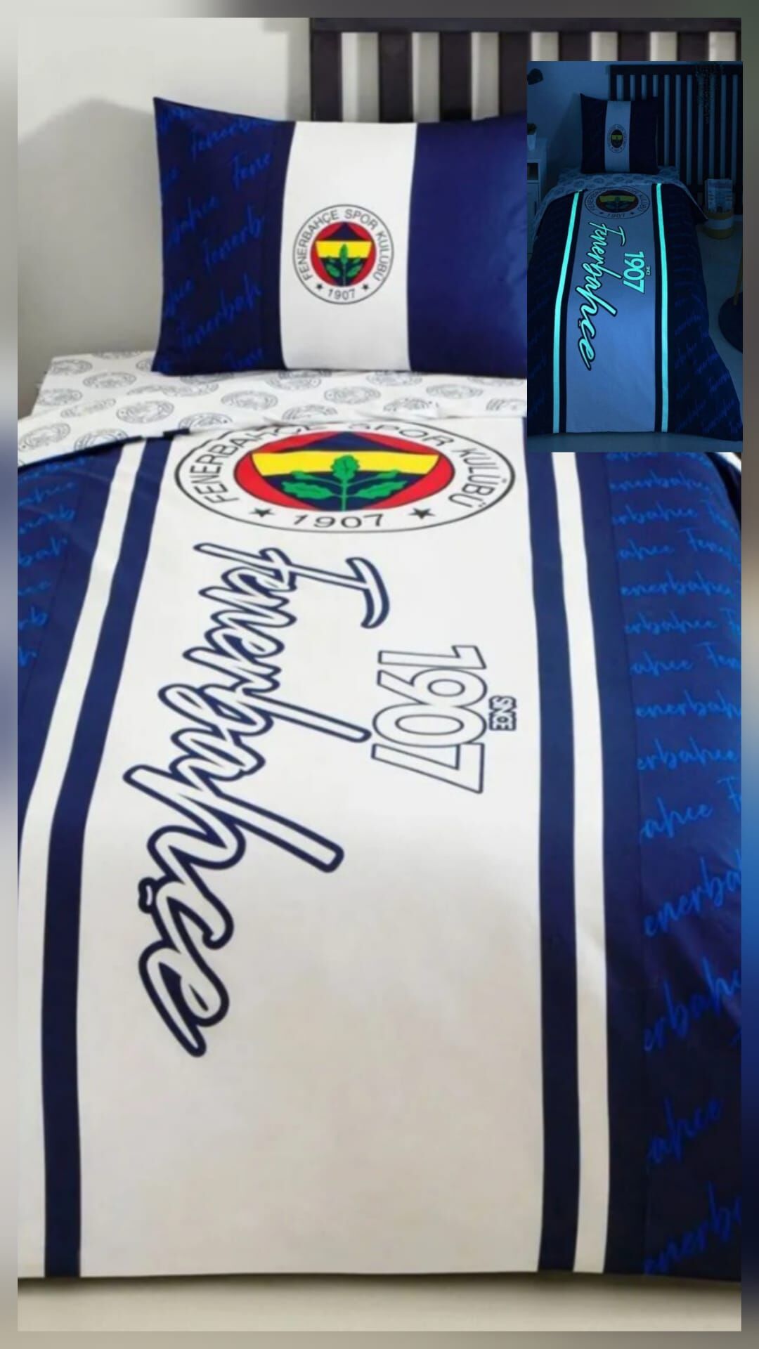 Taç Lisanslı Fenerbahçe 1907 Glow Gece Işıltısı Tek Kişilik Nevresim Takımı