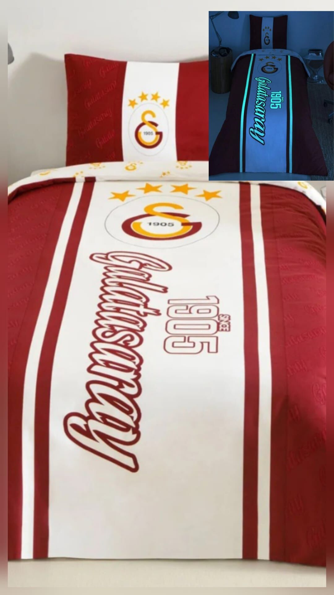 Taç Lisanslı Galatasaray 1905 Glow Gece Işıltısı Tek Kişilik Nevresim Takımı