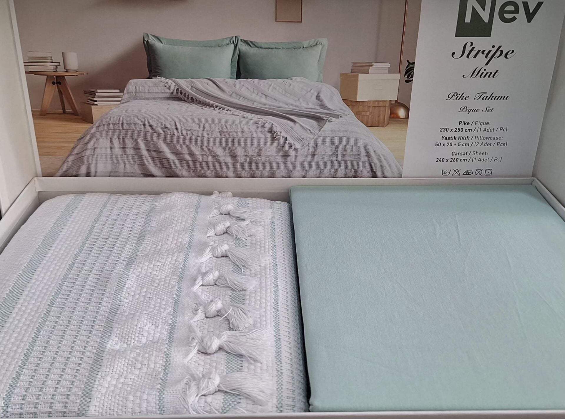 Özdilek Nev Marka Çift Kişilik Pike Takımı Stripe Mint