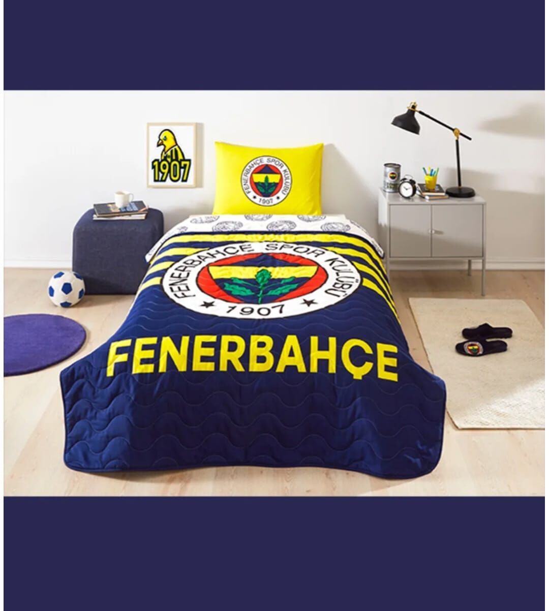 Taç Lisanslı Fenerbahçe Stripe Tek Kişilik Yatak Örtüsü Takımı