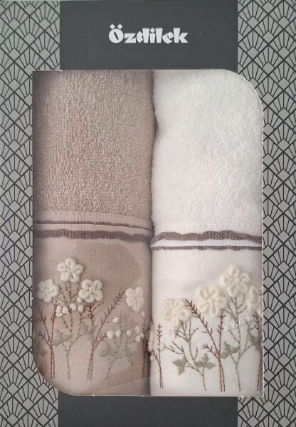 Özdilek Ditsy Garden 2'li Havlu 50*90 Cm El-Yüz Havlusu Krem-Bej