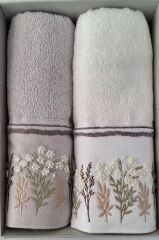 Özdilek Ditsy Garden 2'li Havlu 50*90 Cm El-Yüz Havlusu Krem-Gri