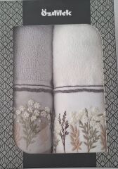 Özdilek Ditsy Garden 2'li Havlu 50*90 Cm El-Yüz Havlusu Krem-Gri