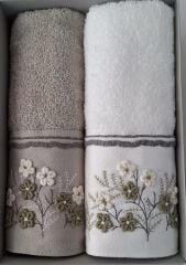 Özdilek Ditsy Garden 2'li Havlu 50*90 Cm El-Yüz Havlusu Krem-Yeşil