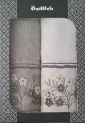 Özdilek Ditsy Garden 2'li Havlu 50*90 Cm El-Yüz Havlusu Krem-Yeşil
