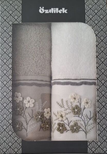 Özdilek Ditsy Garden 2'li Havlu 50*90 Cm El-Yüz Havlusu Krem-Yeşil