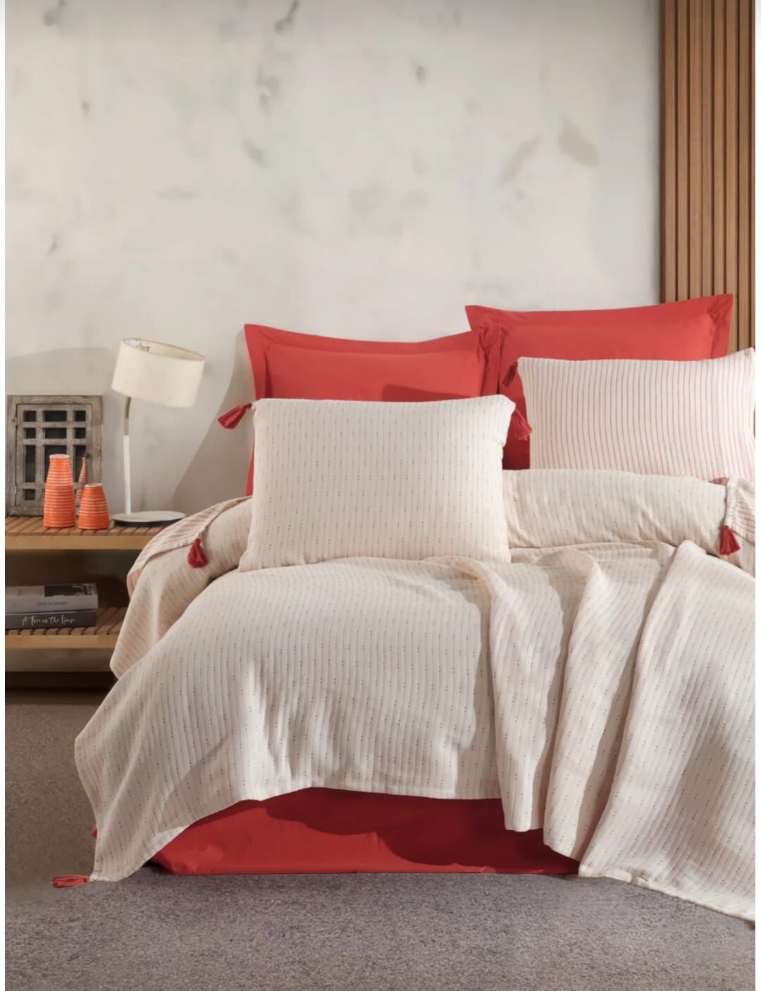 Özdilek Liya Çift Kişilik Pike Seti Turuncu/Kiremit-Terracota