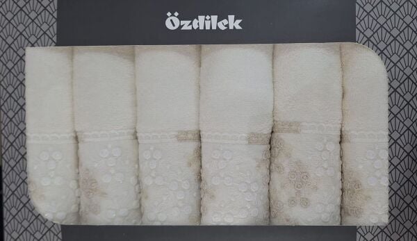 Özdilek Beyza Güpürlü 6'lı Havlu 50*90 Cm El-Yüz Havlusu Krem