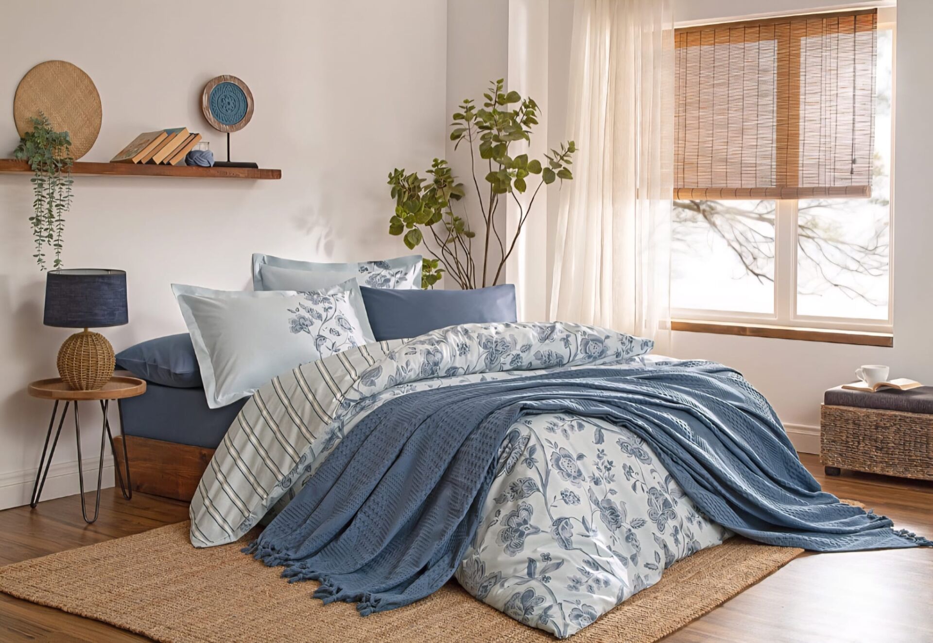 Özdilek Pikeli Nevresim Takımı Çift Kişilik Fresque İndigo