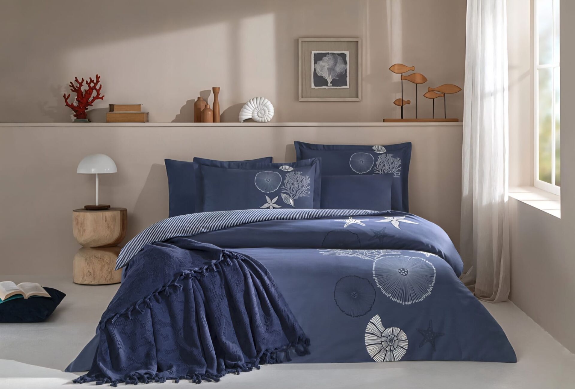 Özdilek Pikeli Nevresim Takımı Çift Kişilik Corallino Lacivert