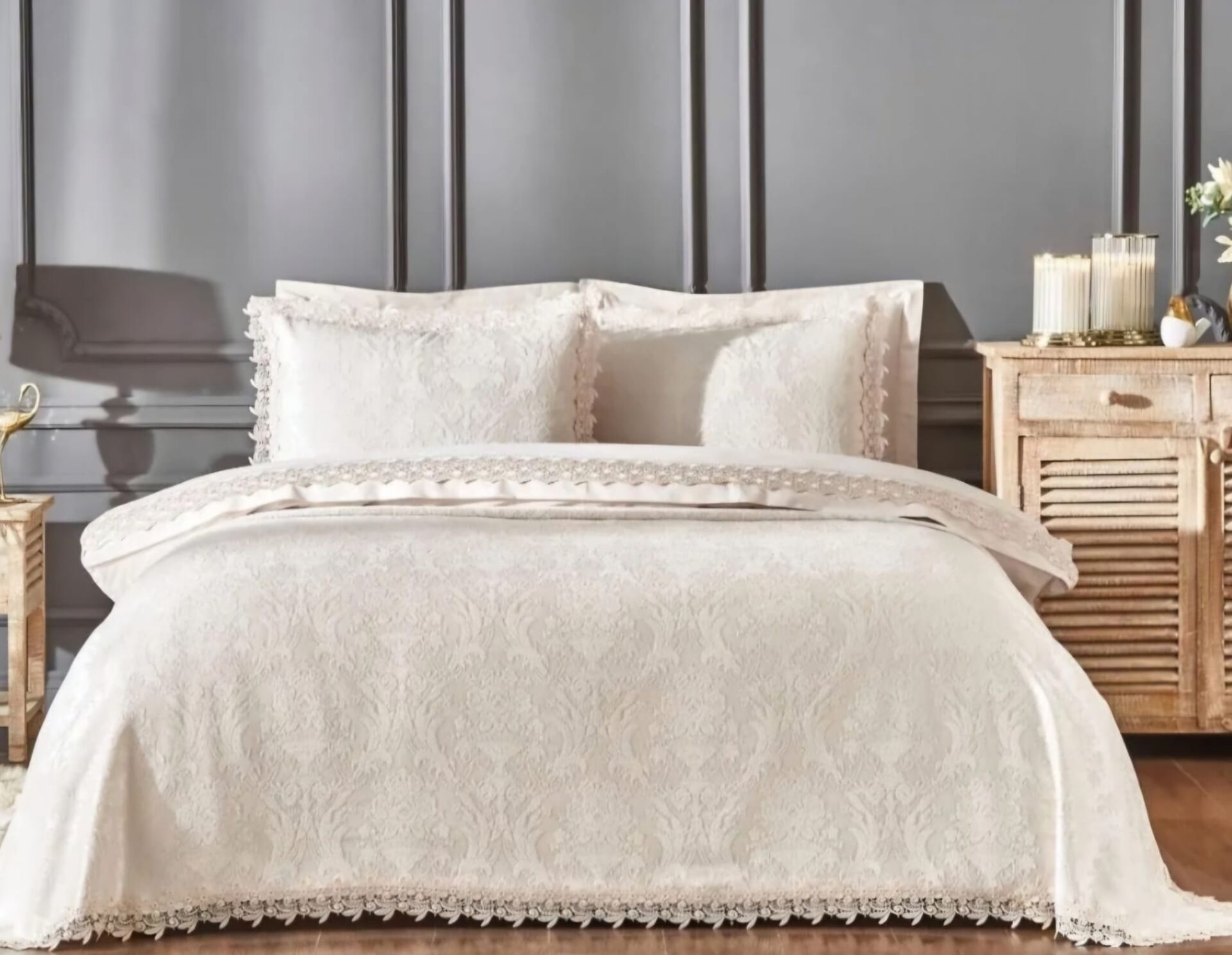 Özdilek Anna Bej Gelin Seti 7 Parça Nevresimli Pike Takımı