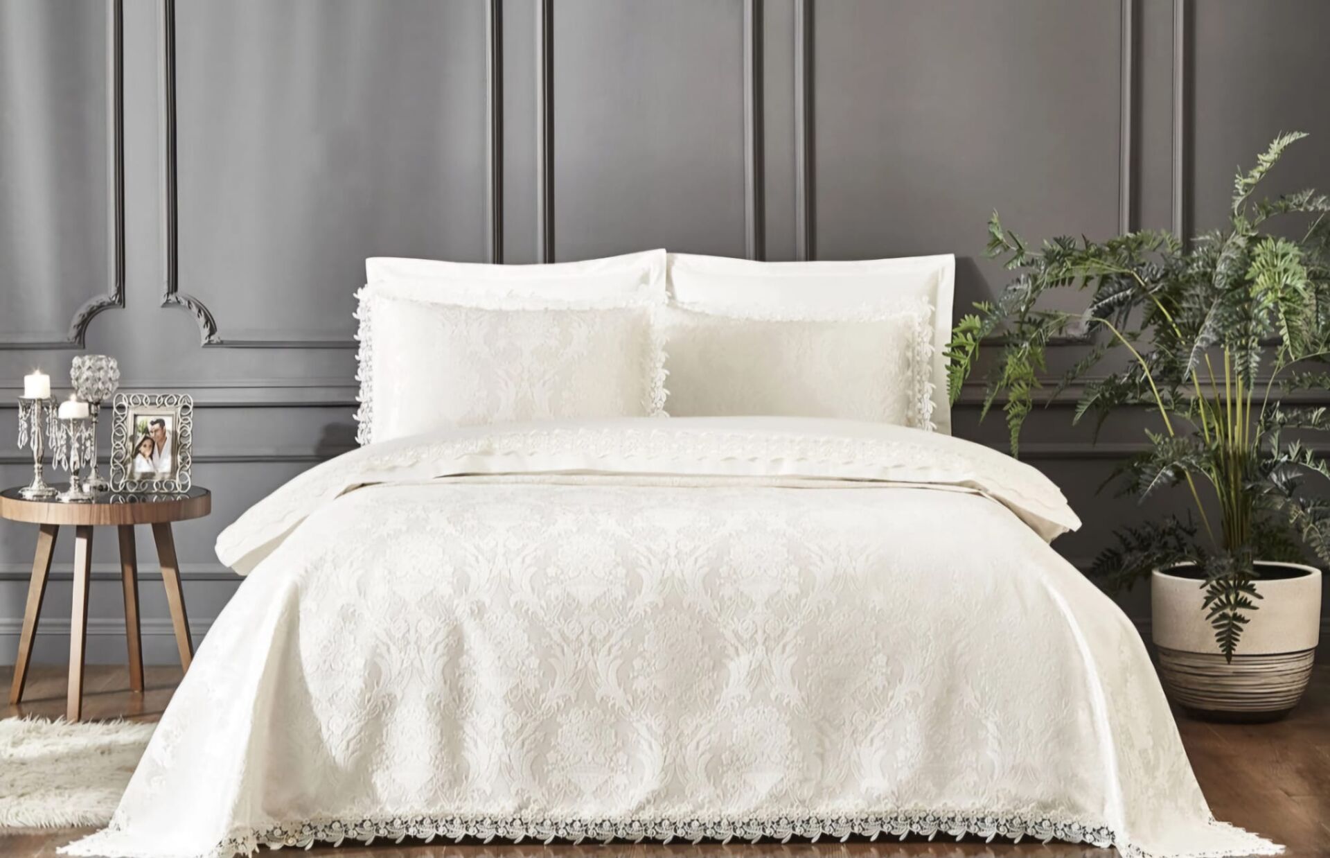 Özdilek Anna Krem Gelin Seti 7 Parça Nevresimli Pike Takımı