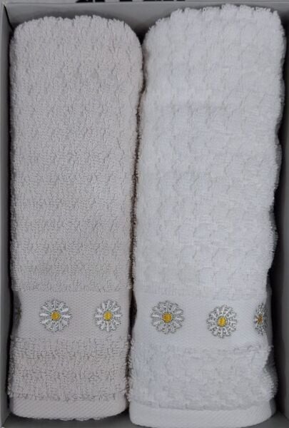 Özdilek Pure Daisy Ekru-A.Bej 2'li Havlu 50*90 cm El-Yüz Havlusu