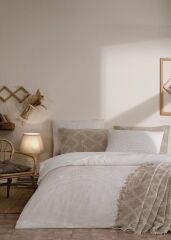 Özdilek Gelin Seti Bohem Effect Bej Yatak Örtülü Nevresim Takımı