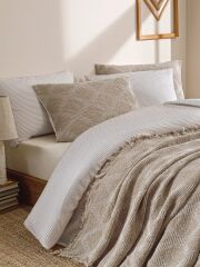 Özdilek Gelin Seti Bohem Effect Bej Yatak Örtülü Nevresim Takımı