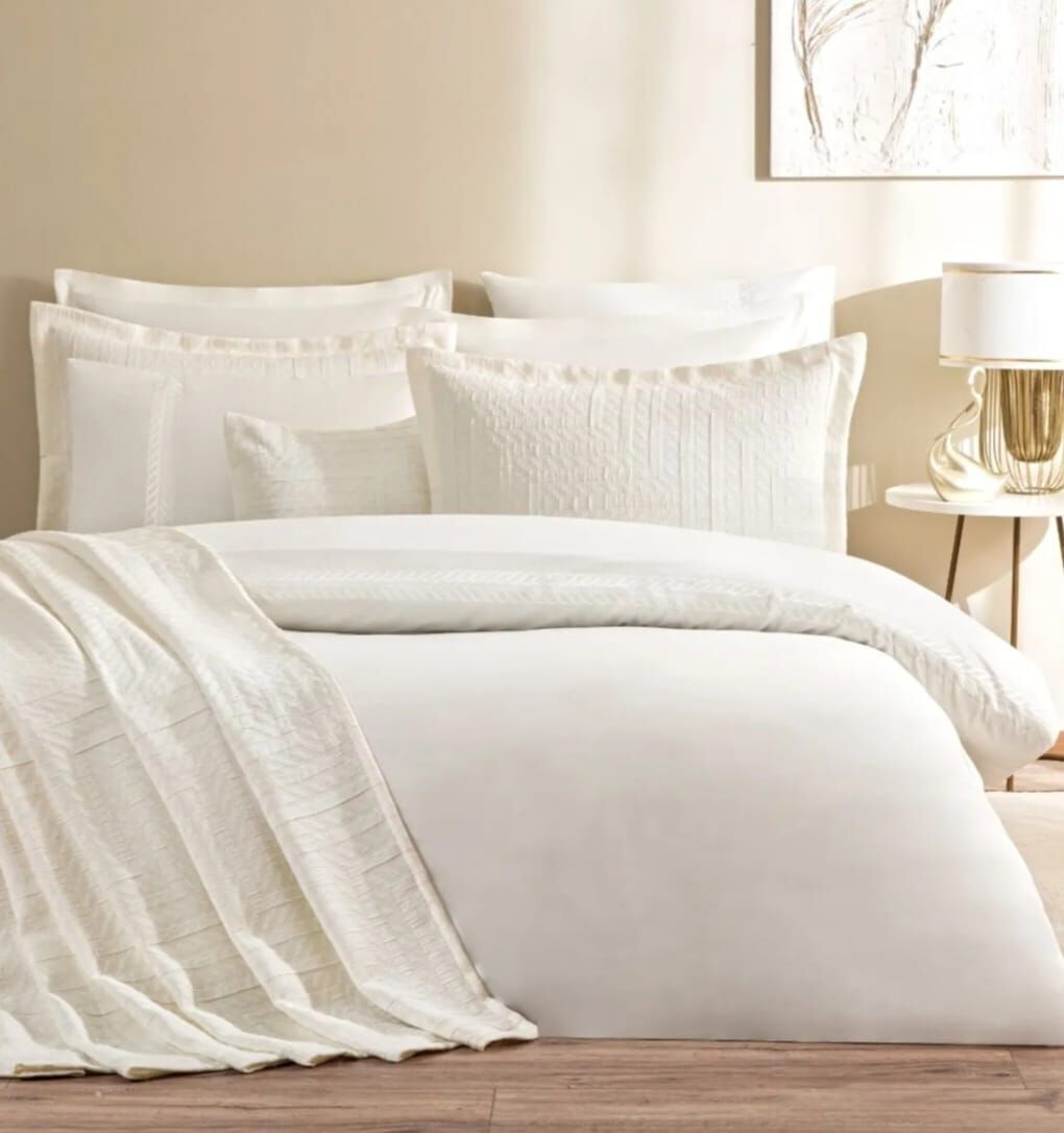 Özdilek Gelin Seti Maze Yatak Örtülü Nevresim Takımı 10 Parça Krem