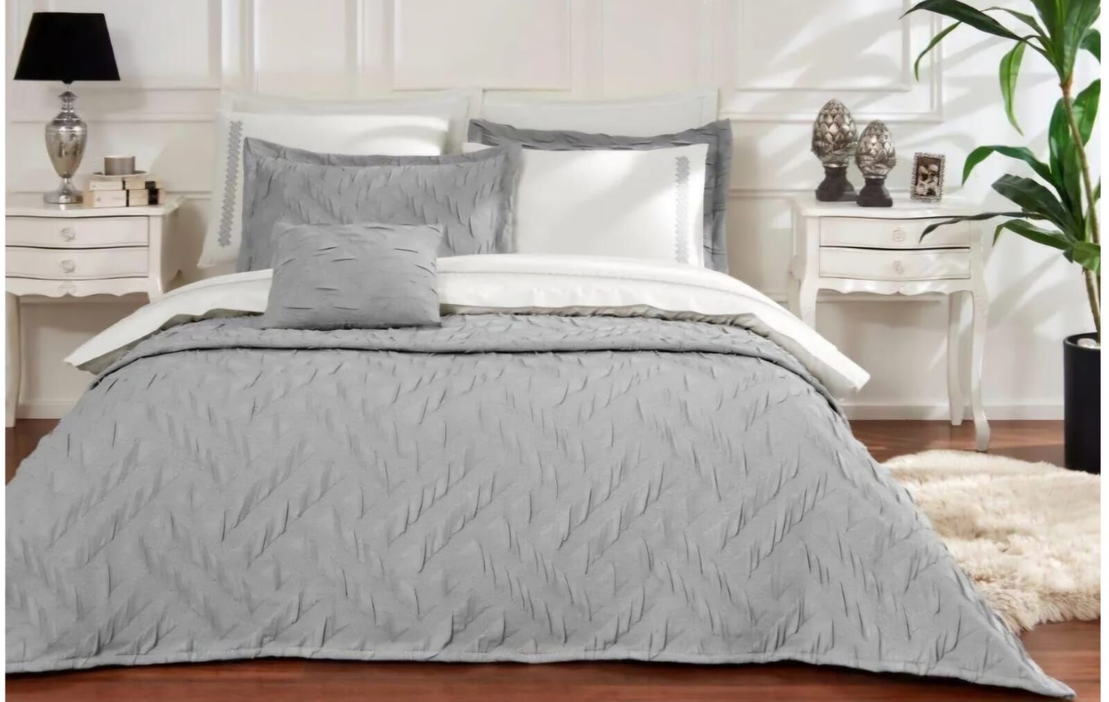 Özdilek Gris Yatak Örtülü Nevresim Takımı 10 Parça Gri