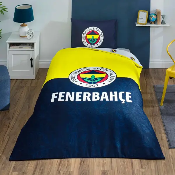 Taç Lisanslı Fenerbahçe Efsane Pamuk Tek Kişilik Nevresim Takımı 120*200cm Lastikli Çarşaf