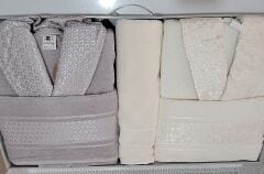 Özdilek Camellıa Happy Set Bornoz Takımı Gri-Krem M-L BEDEN