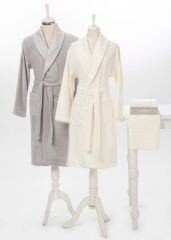 Özdilek Camellıa Happy Set Bornoz Takımı Gri-Krem M-L BEDEN