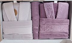 Özdilek Camellıa Happy Set Bornoz Takımı Mürdüm-Gri M-L BEDEN