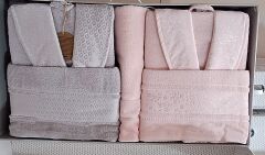 Özdilek Camellia Happy Set Bornoz Takımı Pembe-Gri M-L BEDEN