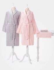 Özdilek Camellia Happy Set Bornoz Takımı Pembe-Gri M-L BEDEN