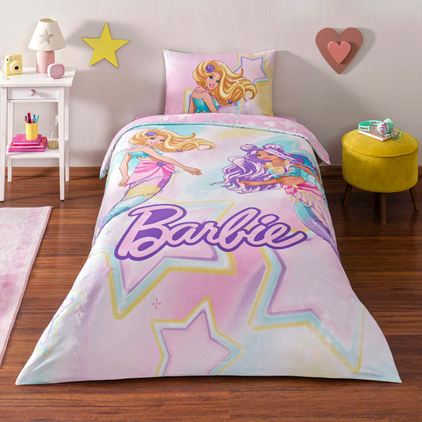 Taç Lisanslı Tek Kişilik Nevresim Takımı Barbie Mermaid Lastikli Çarşaf 120*200cm