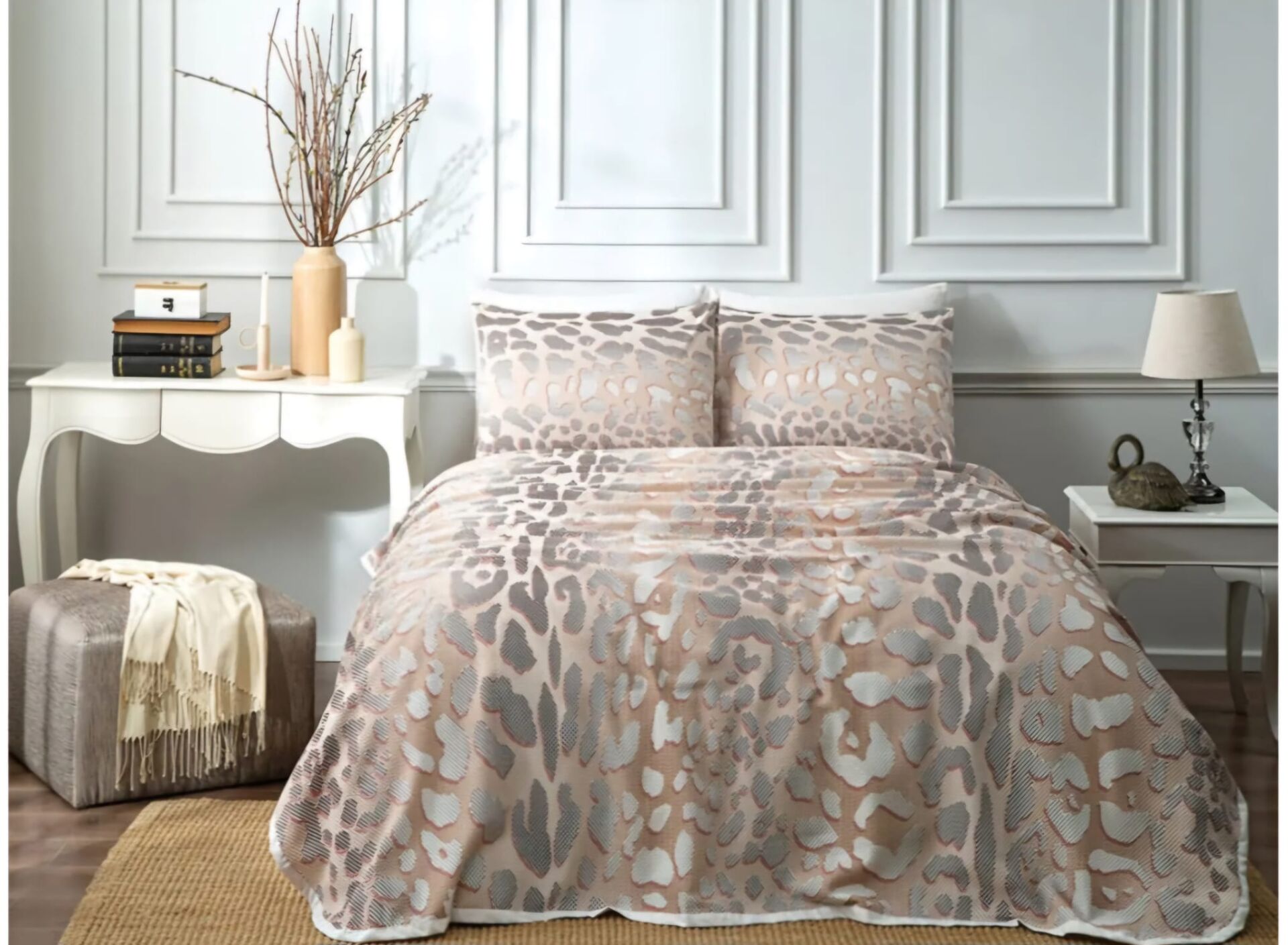 Taç Ranforce Çift Kişilik Pike Takımı Lacey Gül Kurusu