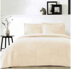 Taç Çift Kişilik Yatak Örtüsü Takımı Alvin Bej