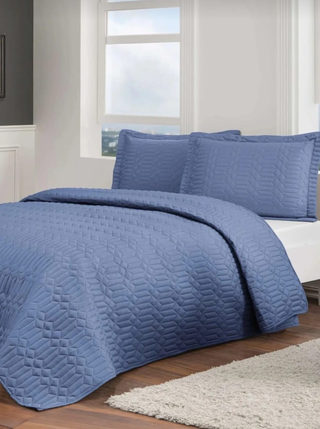 Taç Parley Çift Kişilik Yatak Örtüsü Takımı Lacivert