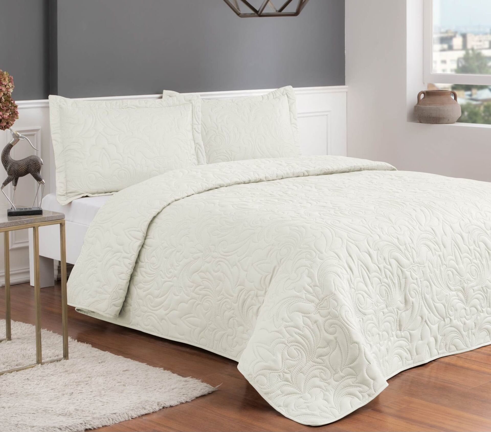 Taç Gala Tek Kişilik Yatak Örtüsü Takımı Ekru