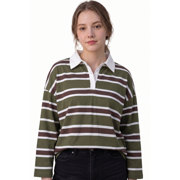 Polo Yaka Sweatshirt Haki Yeşili Standart Beden
